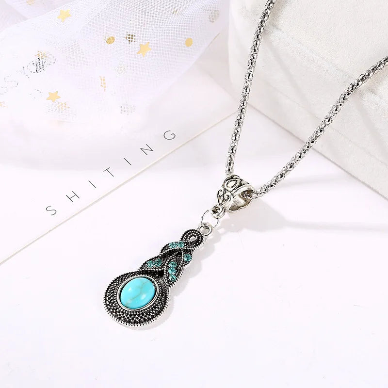 Blue Crystal Zircon Necklace Earring Set Jewelry