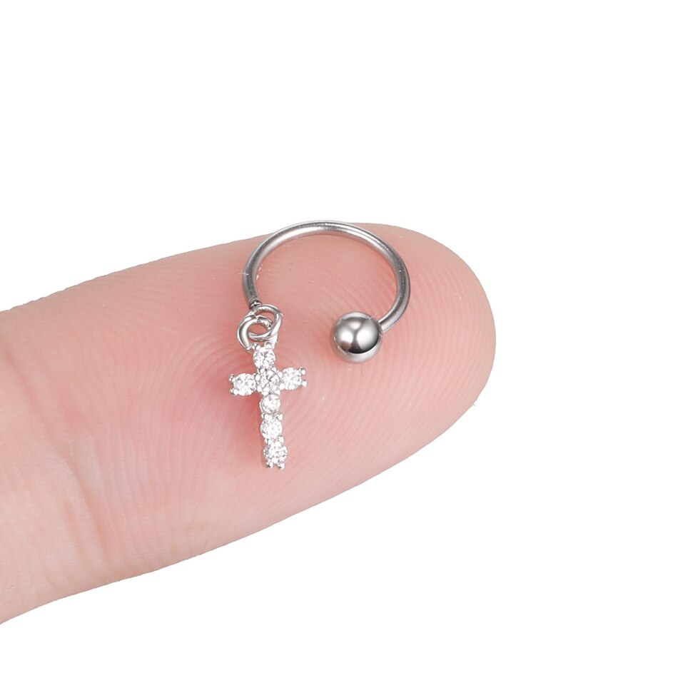 1PC Steel DIY 9Styles CZ Gem Pendant Dangle Hoop Cartilage Earring Helix Tragus Rook Lobe Ear Piercing Fashion Women Jewelry 20G
