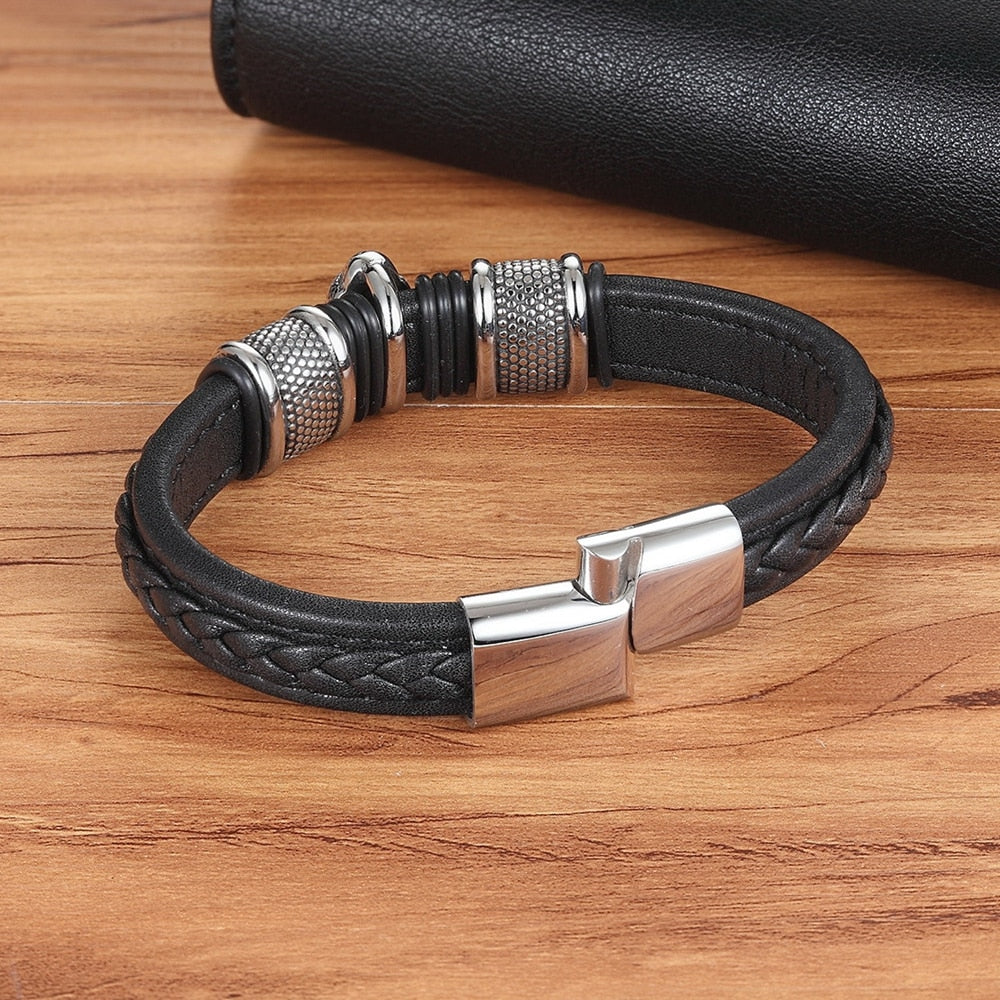 XQNI Genuine Leather Bracelet & Bangle Buddha Head Accessories with Stainless Steel for Blessing Men Bracelet Lucky Jewelry