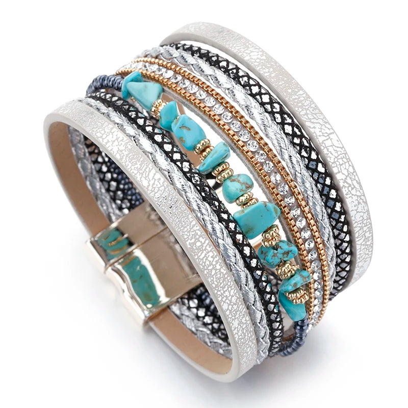 Natural Stone Boho Leather Bracelet