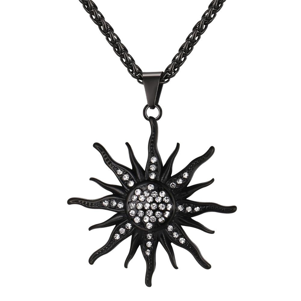 Kpop Necklace Rhinestone Gold/Black Color Sunflower Stainless Steel Pendant For Women Gift Wholesale Jewelry Necklaces P313