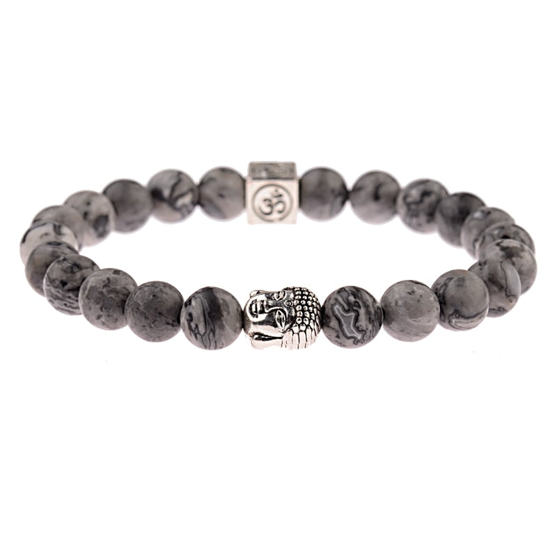Charm Buddha&Evil Eye Bracelet Women 8mm Elastic Round Bright Black Stone Chakra Bracelets Men Erkek Bileklik Homme