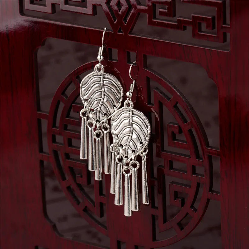 Silver Jhumka Flower Tassel Ethnic Earrings Jewelry