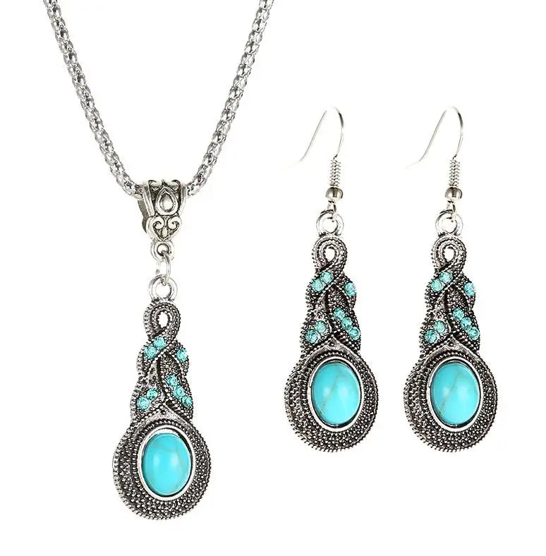 Blue Crystal Zircon Necklace Earring Set Jewelry