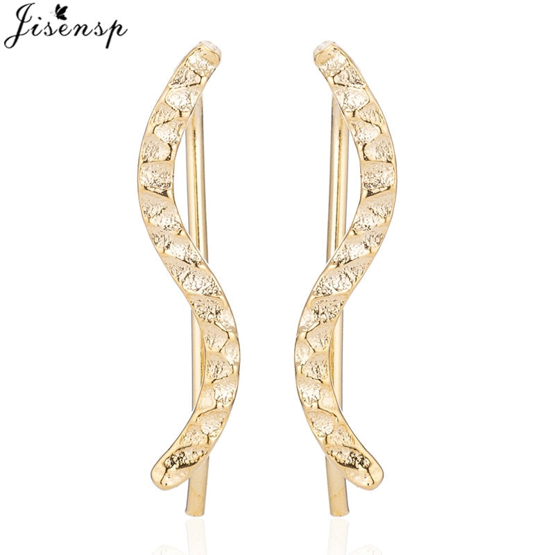Jisensp Punk Waves Ear Climbers Earrings for Women Stud Earings Ear Crawler Bohemian Cute Earing Piercing Earings Pendientes