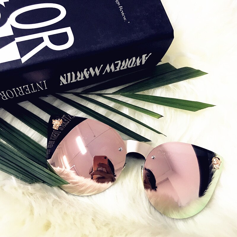 Emosnia Pink Sunglasses Rose Gold Skull Oversize Sunglasses Women Brand Designer Big Frame Sun Glasses For Female Ladies Eyewear