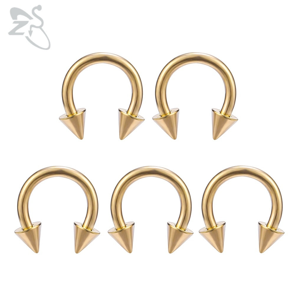 ZS 5 Pcs/lot Stainless Steel Nose Ring Spike Nose Piercings Helix Ear Piercing For Women Men Septum Rings Body Piercing Jewelry