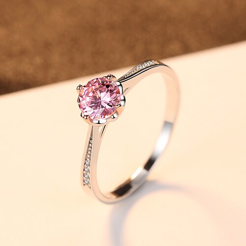 CZCITY Brand Pink Round Gemstone Romantic 925 Sterling Silver Women Wedding Bridal Engagement Fine Jewelry Brand Girlfriend Gift