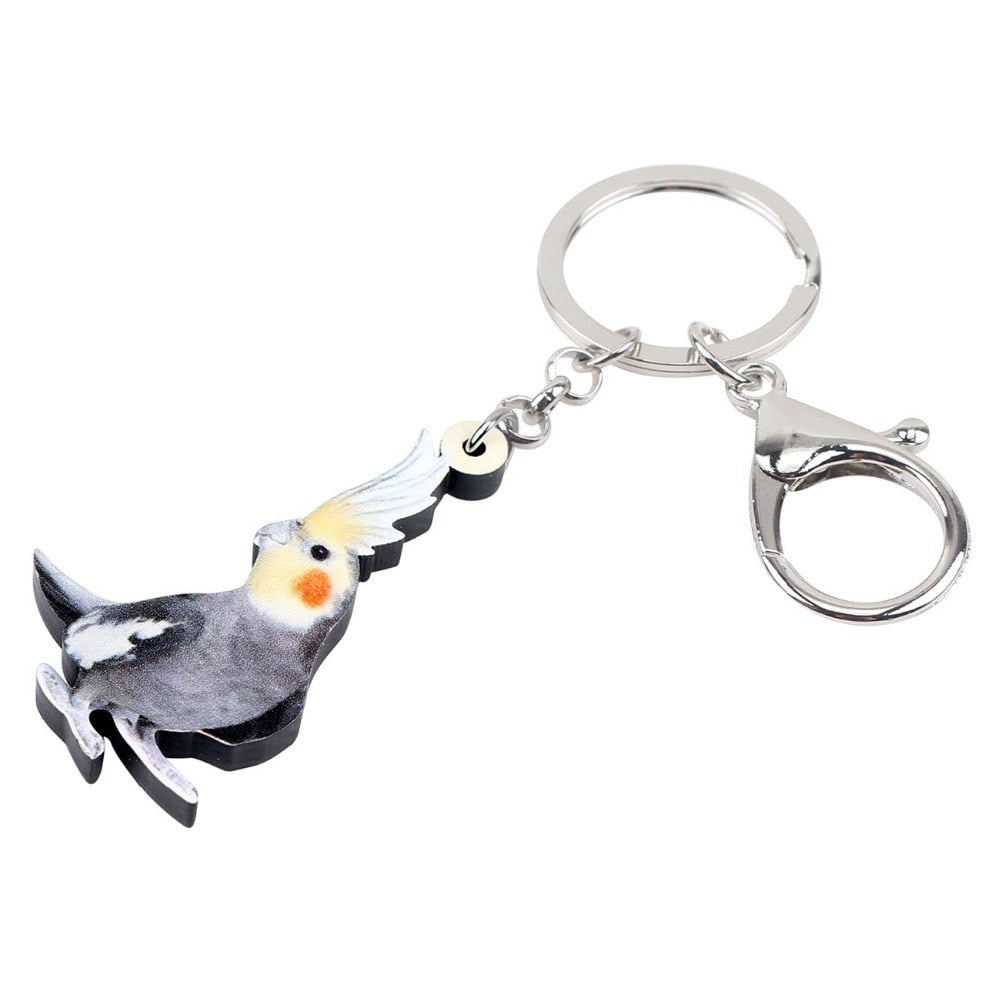 Bonsny Acrylic Cockatiel Parrot Bird Key Chains Keychain Fashion Animal Jewelry For Women Girls Bag Wallet Pendant Decoration