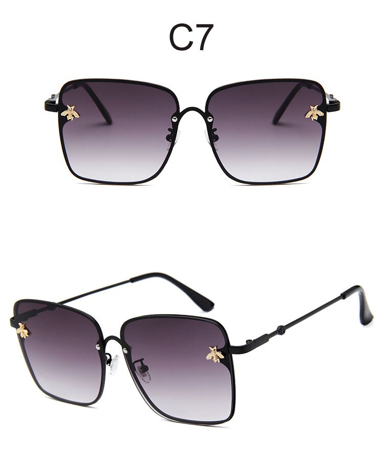 2023 New Oversize Clear Pink Sunglasses for Women Gradient Square Bee Sun Glasses Superstar Luxury Brand Designer Shades UV400