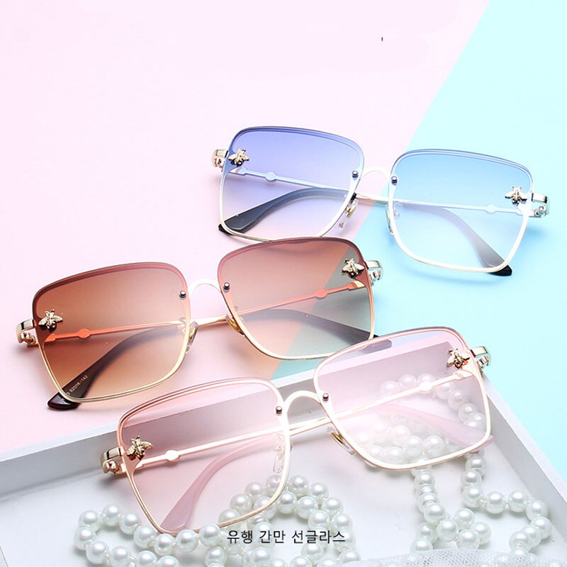 2023 New Oversize Clear Pink Sunglasses for Women Gradient Square Bee Sun Glasses Superstar Luxury Brand Designer Shades UV400