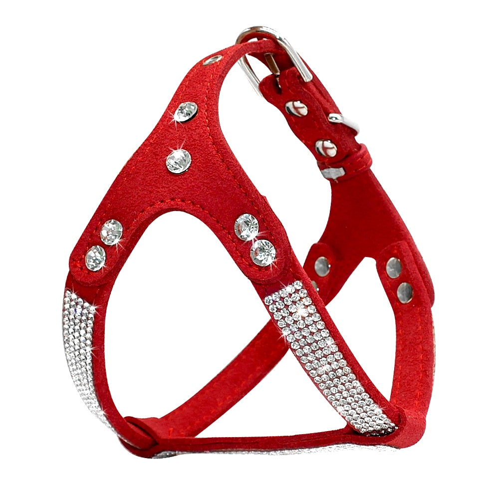 Soft Suede Leather Puppy Dog Harness Rhinestone Pet Cat Vest Mascotas Cachorro Harnesses For Small Medium Dogs Chihuahua Pink