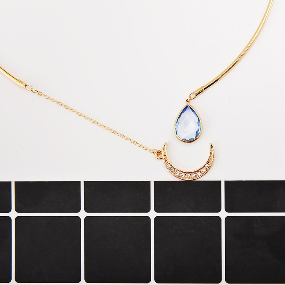 MAA-OE Bohemian Crystal Pendant Necklaces For Women 2018 New Moon Water Droplets Necklace Collier Statement Jewelry N425