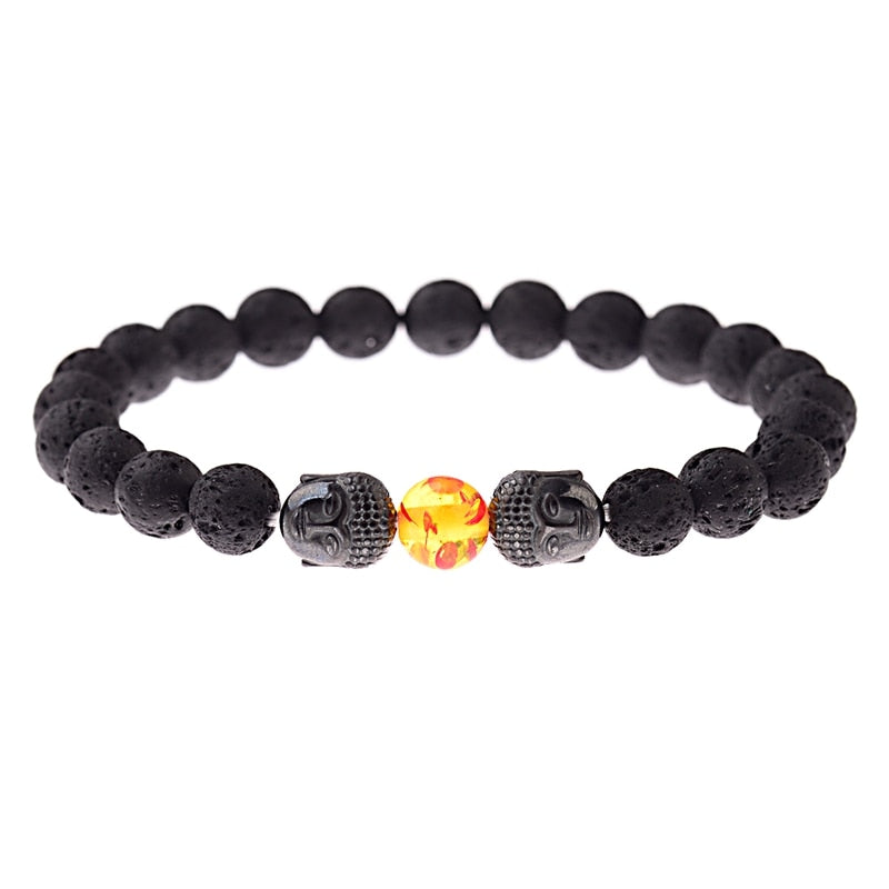 Charm Buddha&Evil Eye Bracelet Women 8mm Elastic Round Bright Black Stone Chakra Bracelets Men Erkek Bileklik Homme