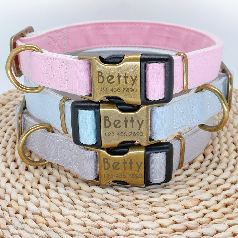 Personalized Dog Collar Nylon Small Large Dogs Puppy Collars Engrave Name ID for Small Medium Large Pet Pitbull Chihuahua Pink