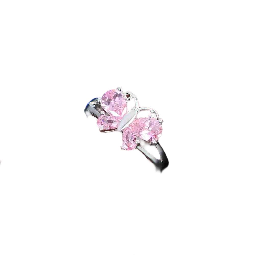 Beautiful Butterfly Shaped Engagement Party Ring For Girl Gift 925 Sterling Silver Rings For Women Wedding Pink Crystal
