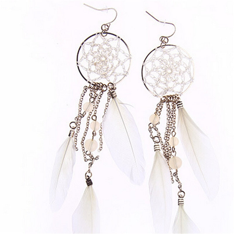 Fashion Jewelry 2017 New Bohemia Feather Beads Long Design Dream Catcher Drop Earrings for Women