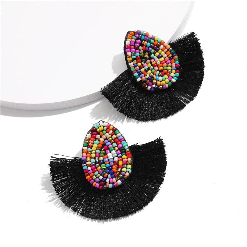 Colorful Beaded Tassel Earrings for Women Fashion Wedding Big Statement Earrings Female 2022 Fringe Hanging Earings Jewelry