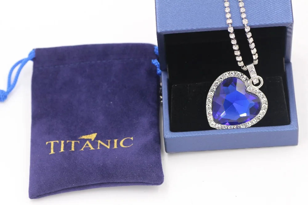 Titanic Heart of Ocean Blue Crystal Pendant Necklace, Timeless Love Amulet