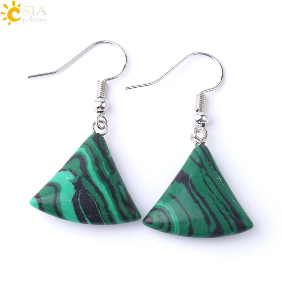 1pc Natural Stone Drop Earrings for Women Small Fan-shaped Earring Purple Pink Quartz Lapis Lazuli Crystal Tiger Eye F828 - Charlie Dolly