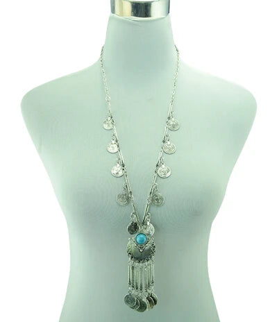 Turkish Coin Stone Tassel Bib Choker Necklace Jewelry