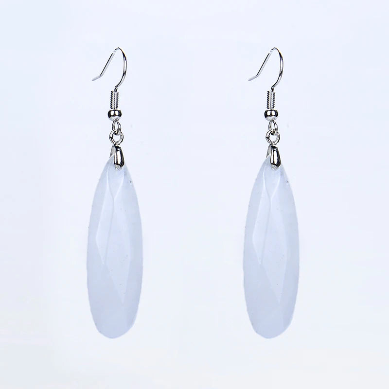 Silver Plated Long Water Drop Section Lapis Lazuli Pink Quartz Stone Hook Drop Earrings Elegant Women's Earring Fashion Jewelry - Charlie Dolly