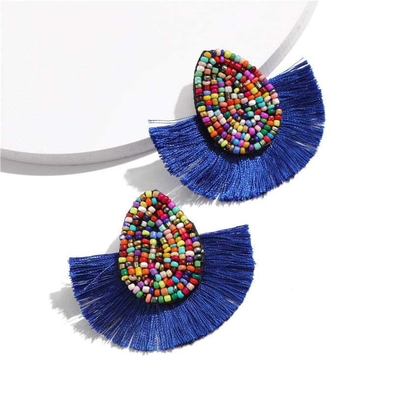 Colorful Beaded Tassel Earrings for Women Fashion Wedding Big Statement Earrings Female 2022 Fringe Hanging Earings Jewelry