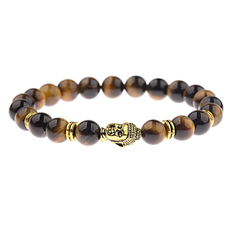 Charm Buddha&Evil Eye Bracelet Women 8mm Elastic Round Bright Black Stone Chakra Bracelets Men Erkek Bileklik Homme