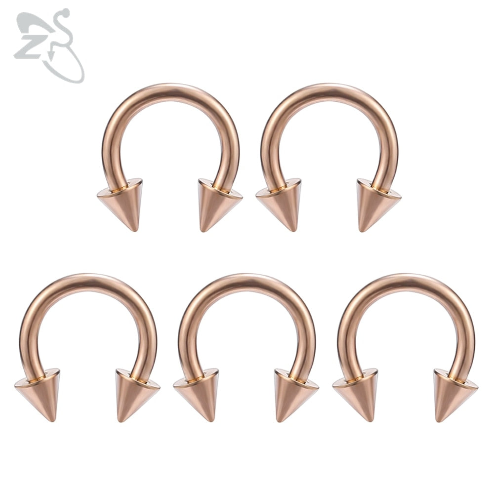 ZS 5 Pcs/lot Stainless Steel Nose Ring Spike Nose Piercings Helix Ear Piercing For Women Men Septum Rings Body Piercing Jewelry
