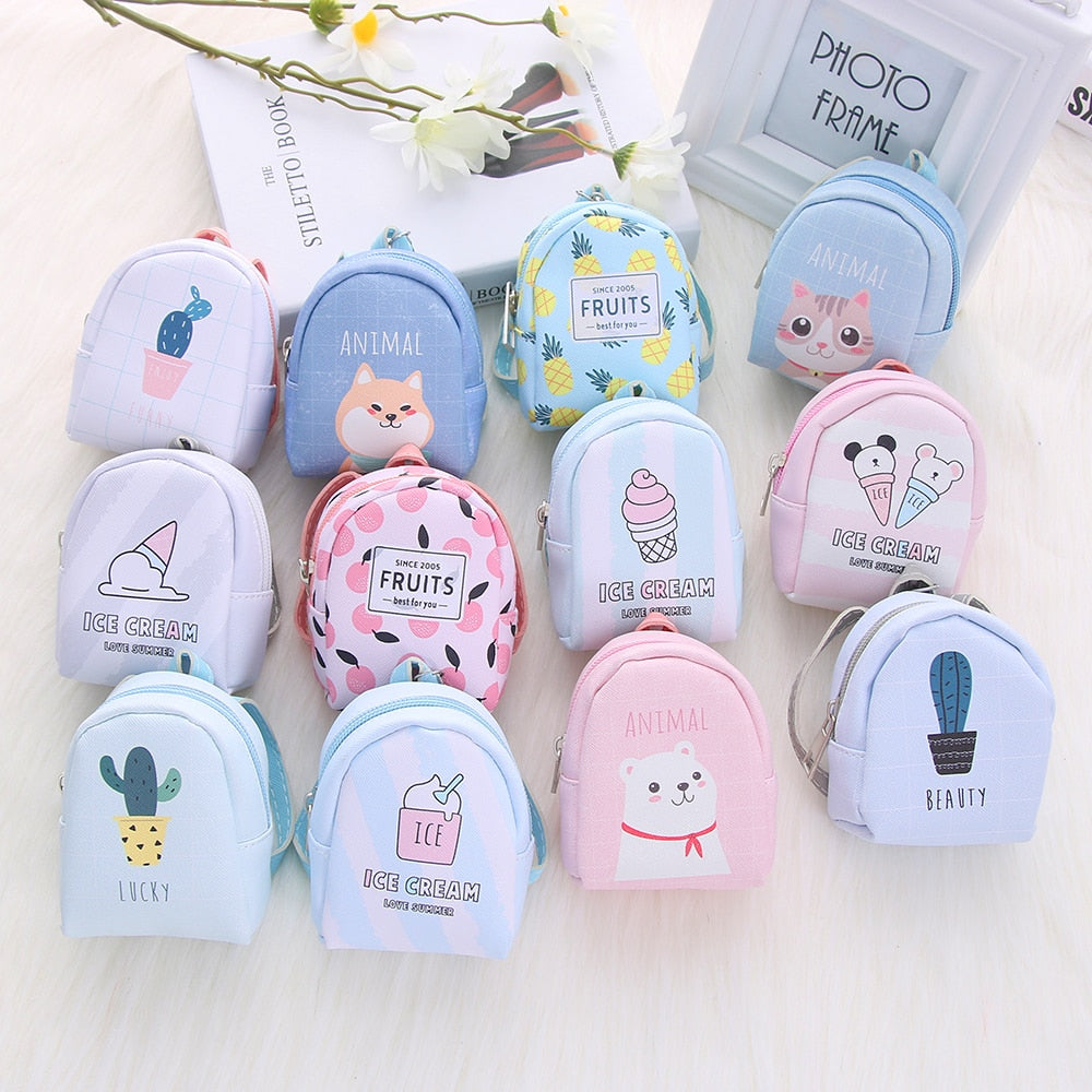 2023 Cartoon Women Girls Mini Coin Bag Cat Printed Coin Purse Keys Card Holder Wallet Money Bags Earphone Package Kids Gifts