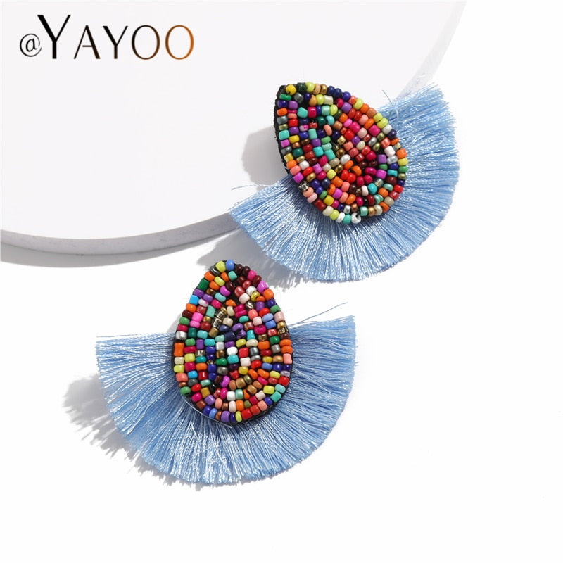 Colorful Beaded Tassel Earrings for Women Fashion Wedding Big Statement Earrings Female 2022 Fringe Hanging Earings Jewelry
