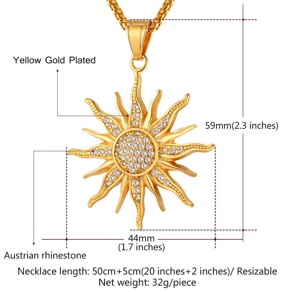 Kpop Necklace Rhinestone Gold/Black Color Sunflower Stainless Steel Pendant For Women Gift Wholesale Jewelry Necklaces P313