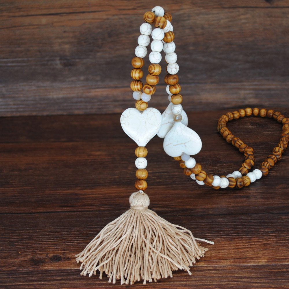 Yumfeel New Bohemian Necklace Handmade Stones Tassels Wood Beads Necklace Long Women Jewelry Gifts