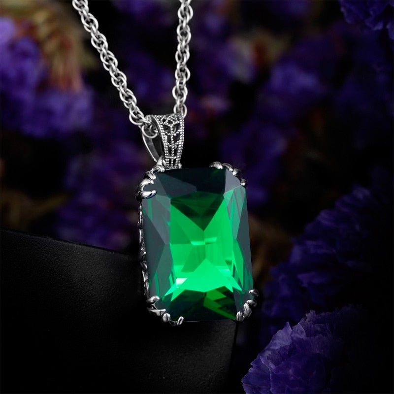 Szjinao Charms Steven Universe Solid 925 Sterling Silver Pendant Necklaces Green Stone Crystal For Women Wedding Decoration