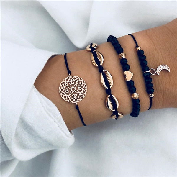 Modyle Bohemian Handmade Pink Crystal Beads Bracelets for Women Vintage Fashion Fox Map Bracelet Bangles Jewelry Gifts