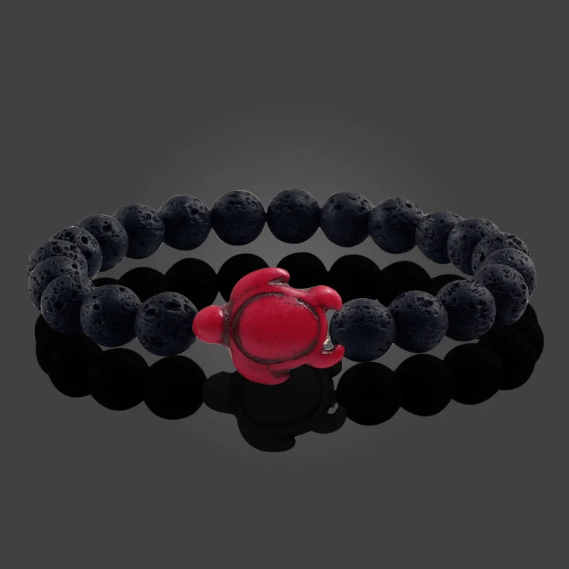Summer Beach Sea Turtle Beads Bracelet for Men Charm Black Lava Natural Stone Strand Bracelets Elastic Women Boho Jewelry Gifts - Charlie Dolly