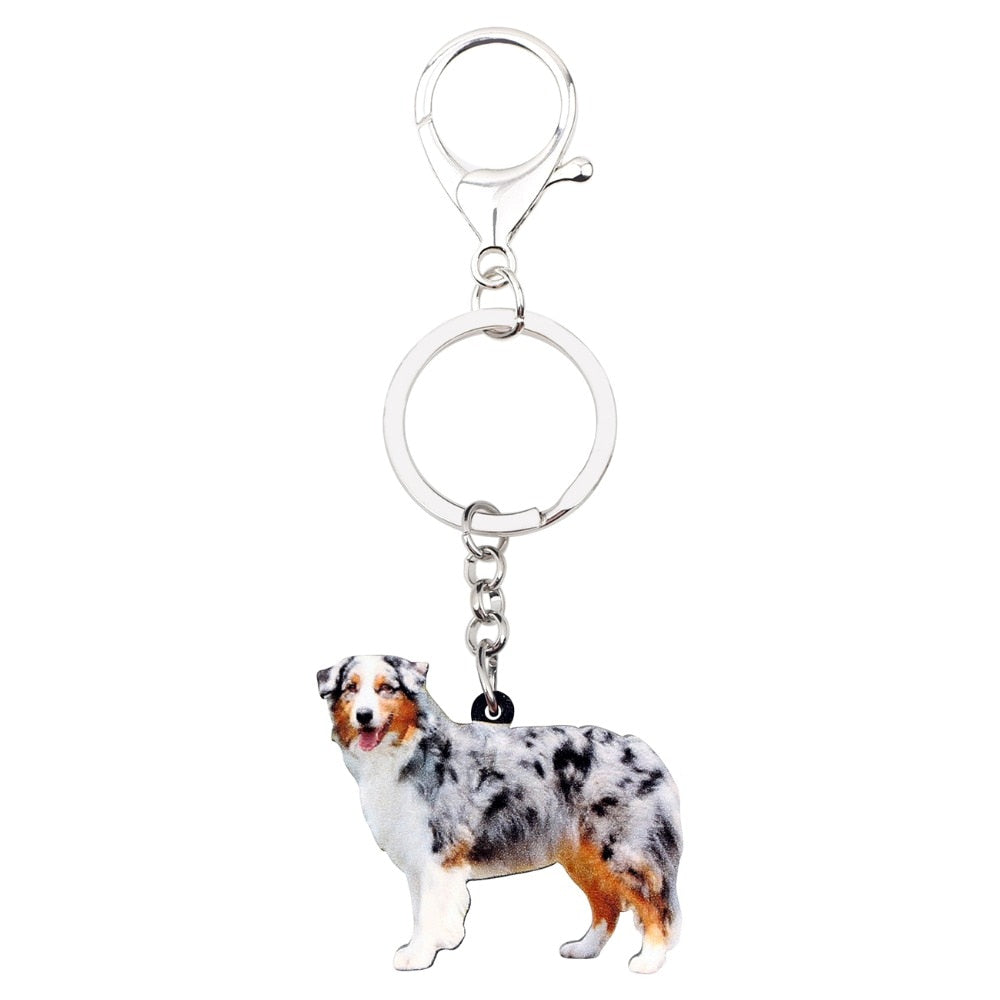 Bonsny Acrylic Australian Shepherd Dog Key Chains Keychains Rings Animal Jewelry For Women Girls Ladies Bag Pendant Car Charms