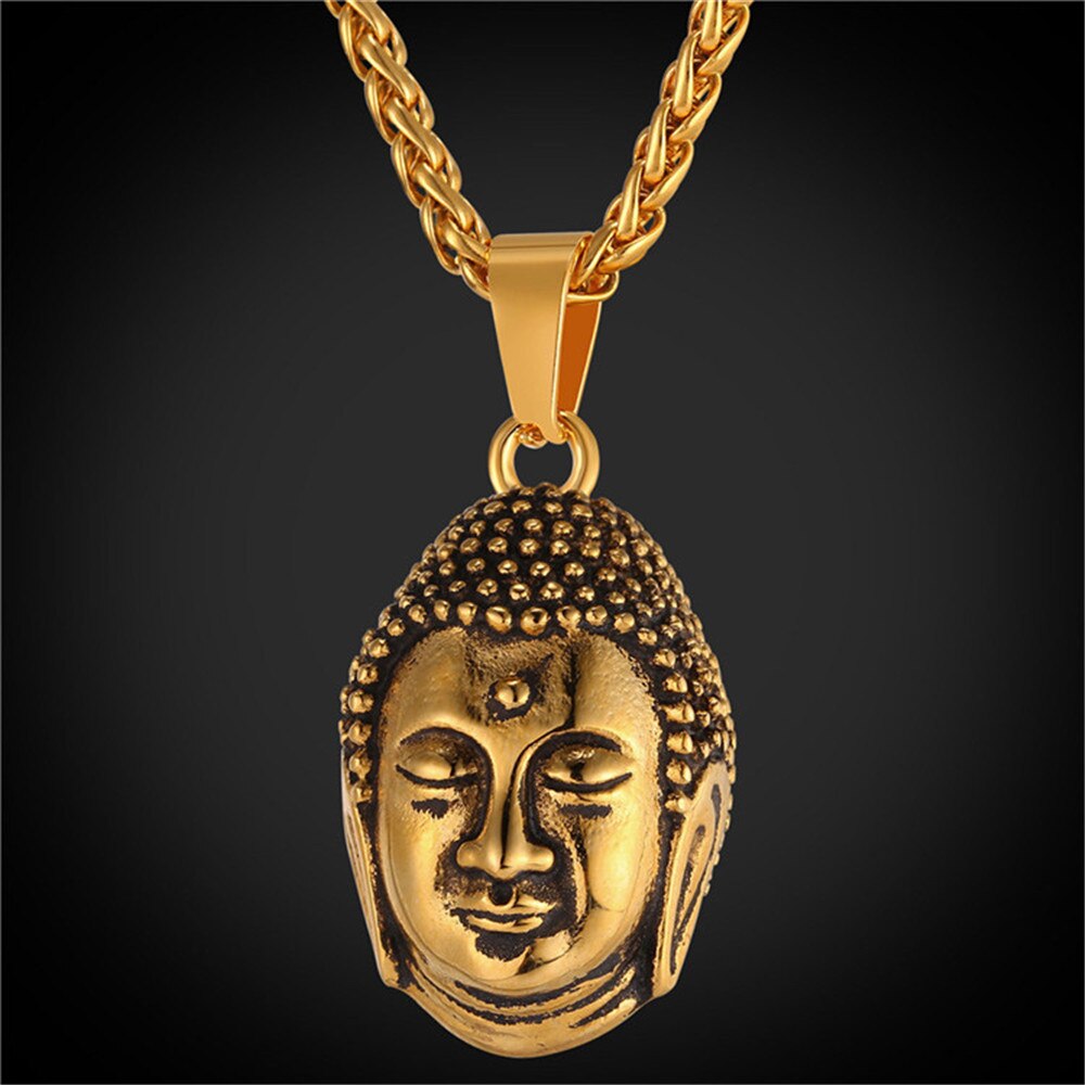 gold color Buddha necklace for men jewelry with stainless steel chain buddhist accessories lucky jewelry P2478G - Charlie Dolly