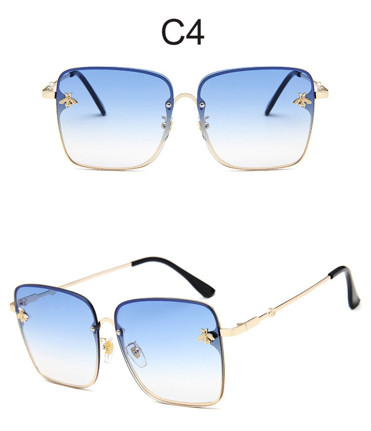 2023 New Oversize Clear Pink Sunglasses for Women Gradient Square Bee Sun Glasses Superstar Luxury Brand Designer Shades UV400