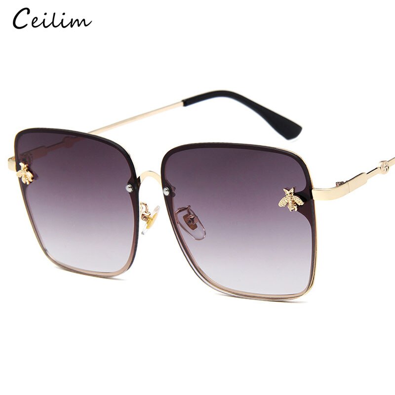 2023 New Oversize Clear Pink Sunglasses for Women Gradient Square Bee Sun Glasses Superstar Luxury Brand Designer Shades UV400