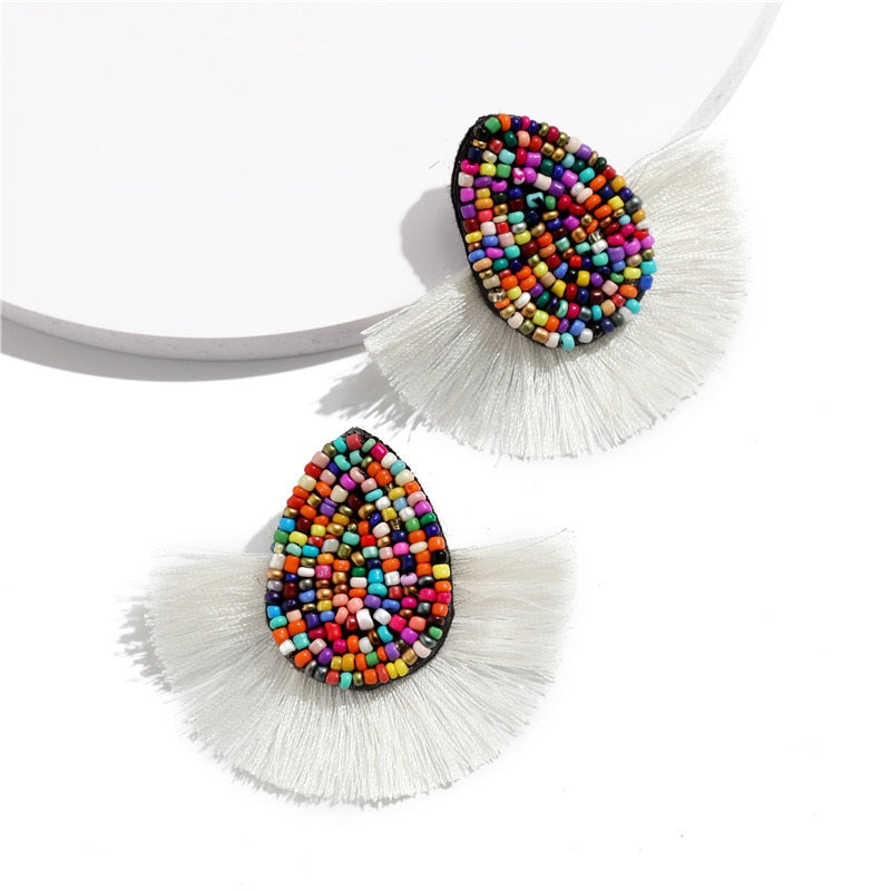 Colorful Beaded Tassel Earrings for Women Fashion Wedding Big Statement Earrings Female 2022 Fringe Hanging Earings Jewelry