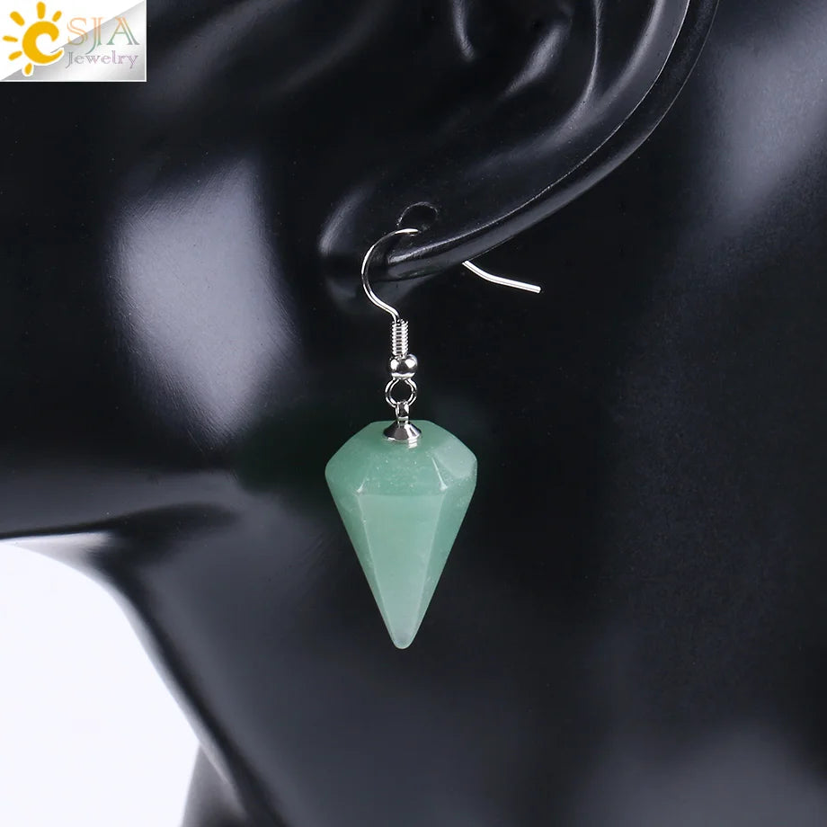 CSJA Bohemian Pyramid Drop Earrings Jewelry Earrings for Women Natural Stone Pink White Purple Crystal Quartz Lapis Lazuli E736 - Charlie Dolly