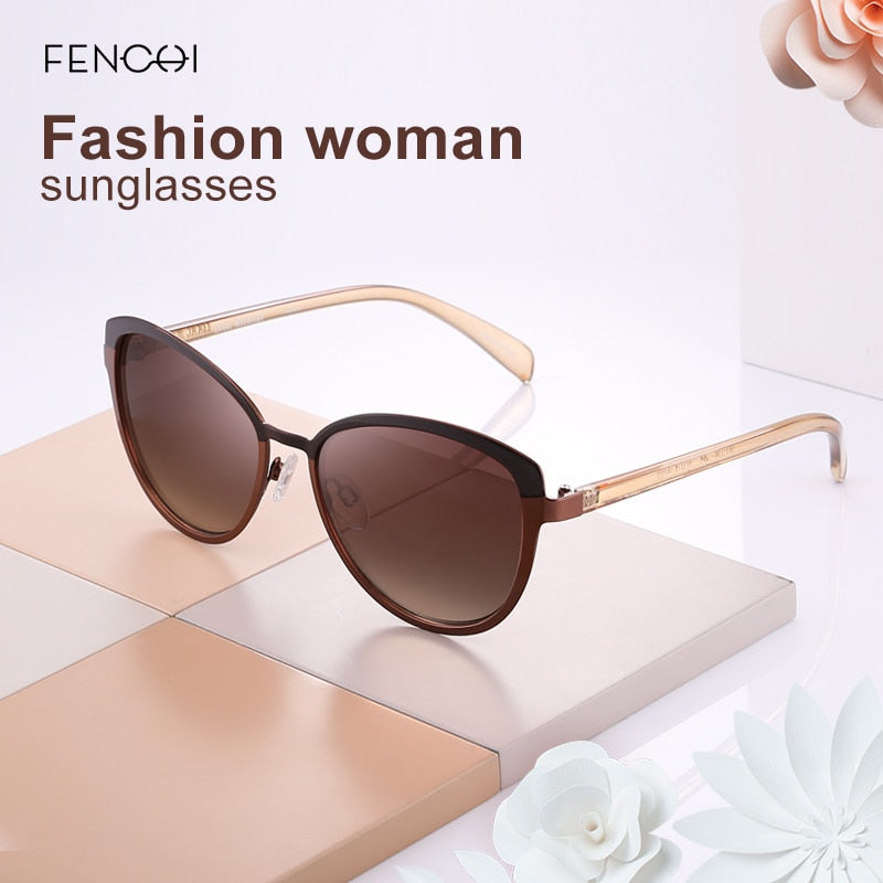FENCHI Women Sunglasses DesignerTrendy Brand Vintage Pink Mirror Sun Glasses Ladies Cat Eye Eyewear Oculos Feminino De Sol