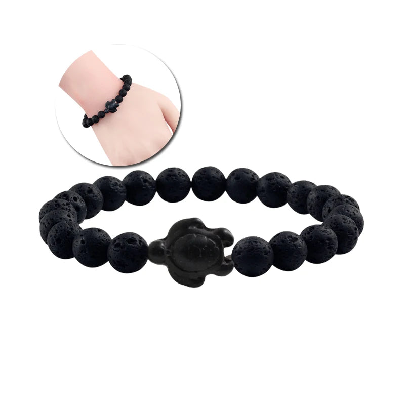 Summer Beach Sea Turtle Beads Bracelet for Men Charm Black Lava Natural Stone Strand Bracelets Elastic Women Boho Jewelry Gifts - Charlie Dolly