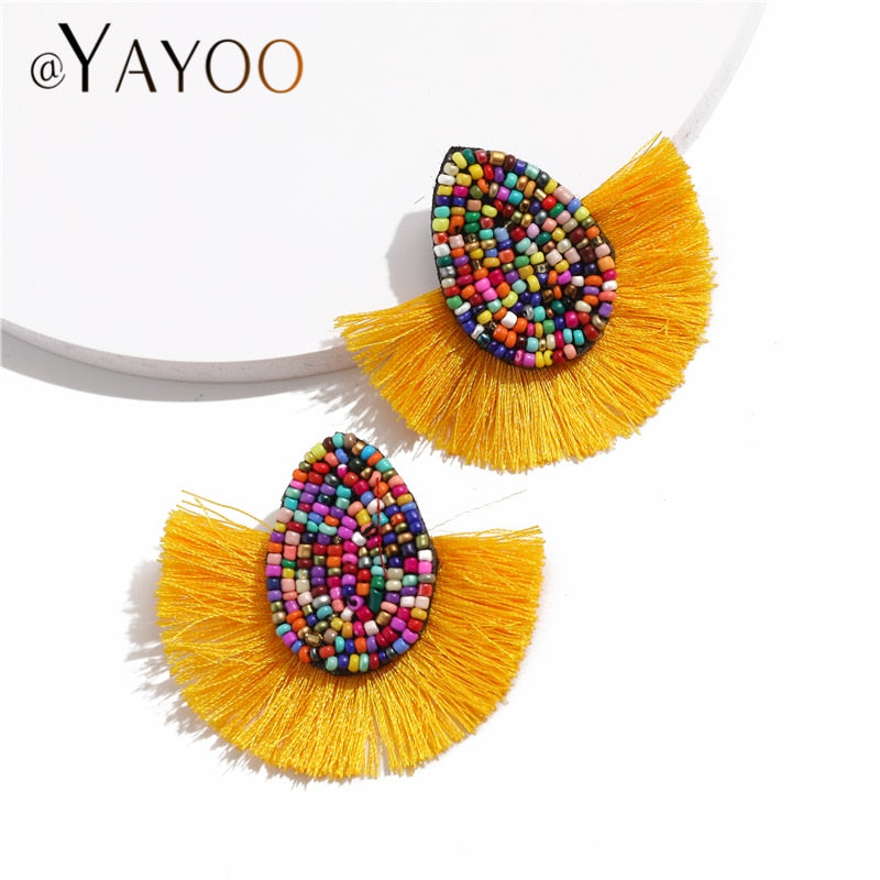 Colorful Beaded Tassel Earrings for Women Fashion Wedding Big Statement Earrings Female 2022 Fringe Hanging Earings Jewelry