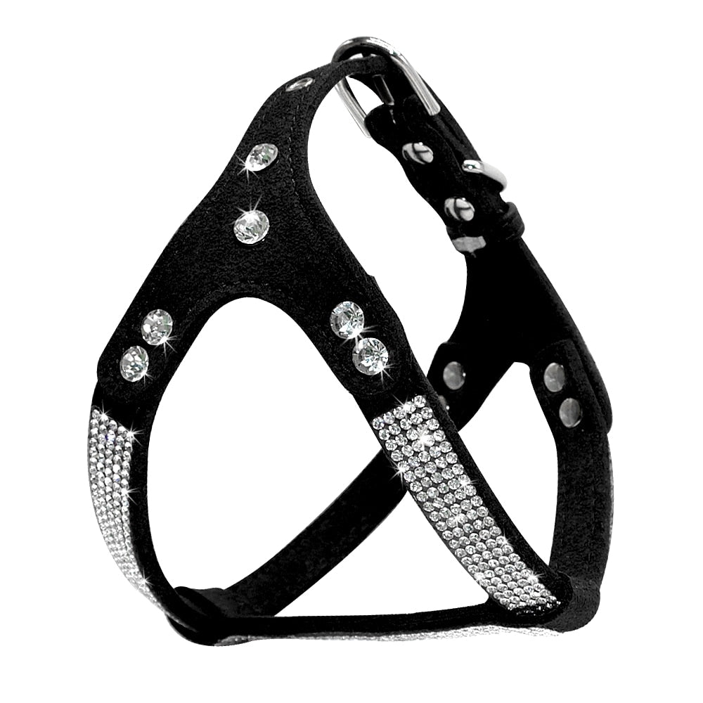 Soft Suede Leather Puppy Dog Harness Rhinestone Pet Cat Vest Mascotas Cachorro Harnesses For Small Medium Dogs Chihuahua Pink