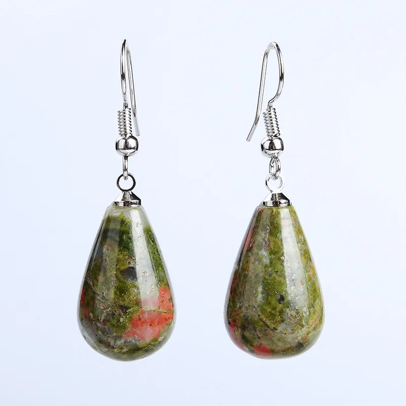 Obsidian Rose Quartz Teardrop Healing Earrings Jewelry