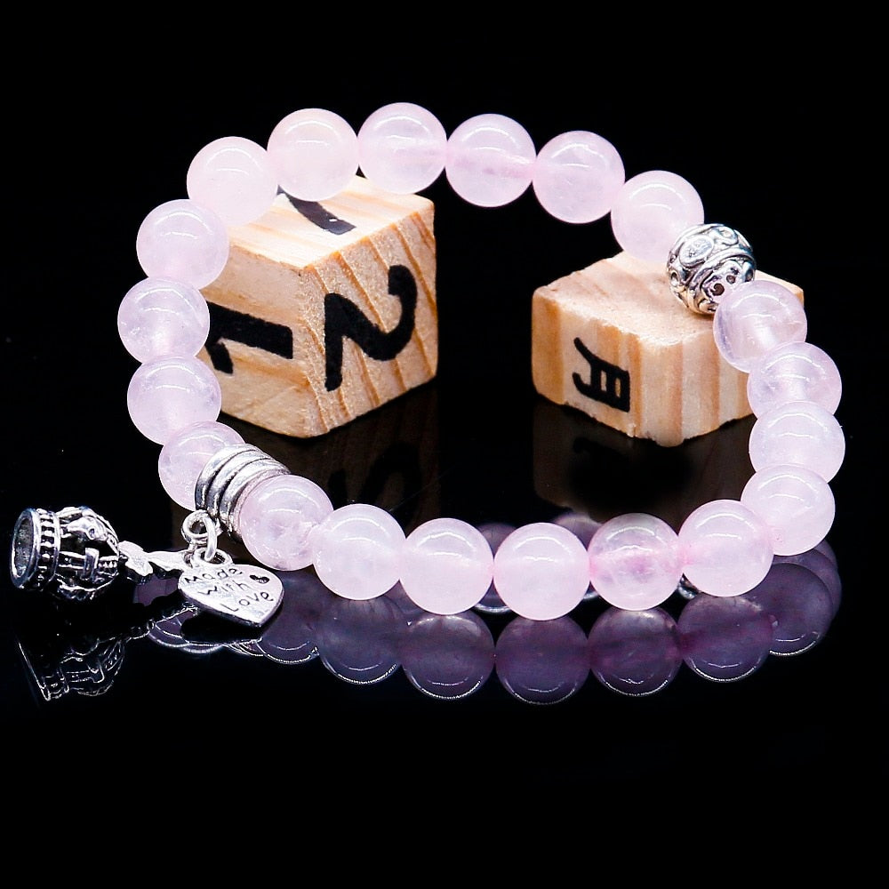 Natural Stone Pink Crystal Bracelets & Bangles For Women Men Color Pendent Charm Bracelet Casual Jewelry Love Gift