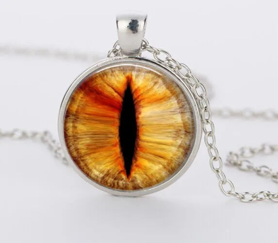Red Cat Eye & Dragon Eye Glass Cabochon Pendant Necklace, Handmade Gothic Talisman