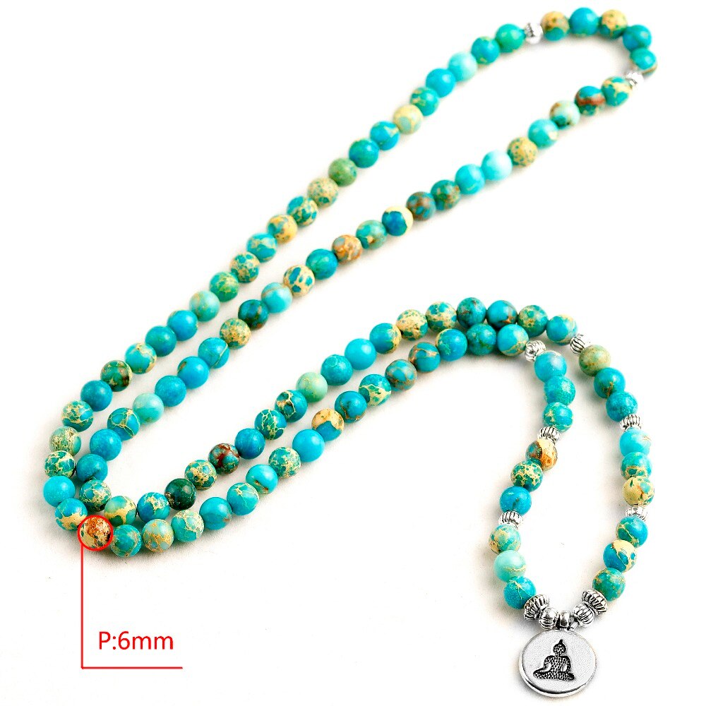Natural Stone Beads blue Sea Sediment Bracelet Men Lotus Buddha Om Charm Necklace Elastic rope Bracelets 108 Mala Jewelry